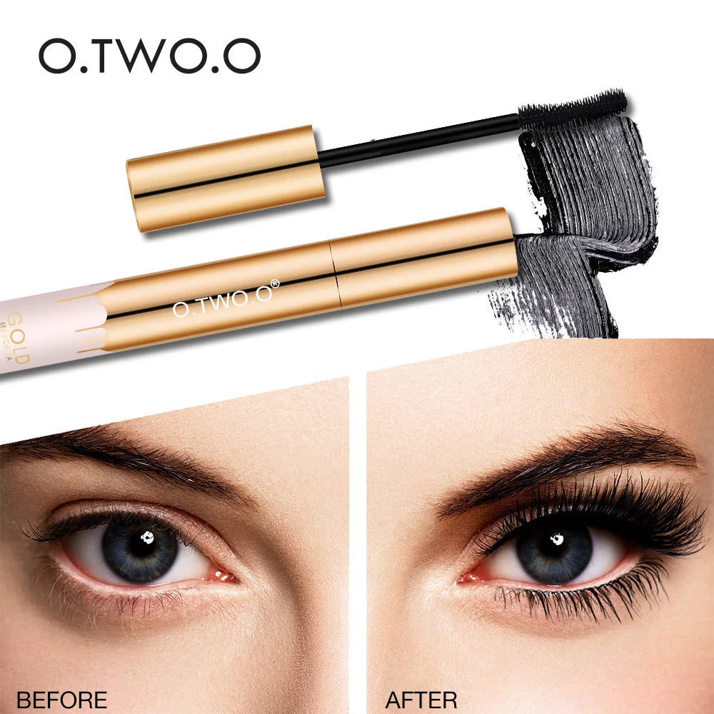 O.TWO.O - Mascara 3D Allongeant Noir, Extension de Cils, Longue Tenue, Brossage Précis, Couleur Or