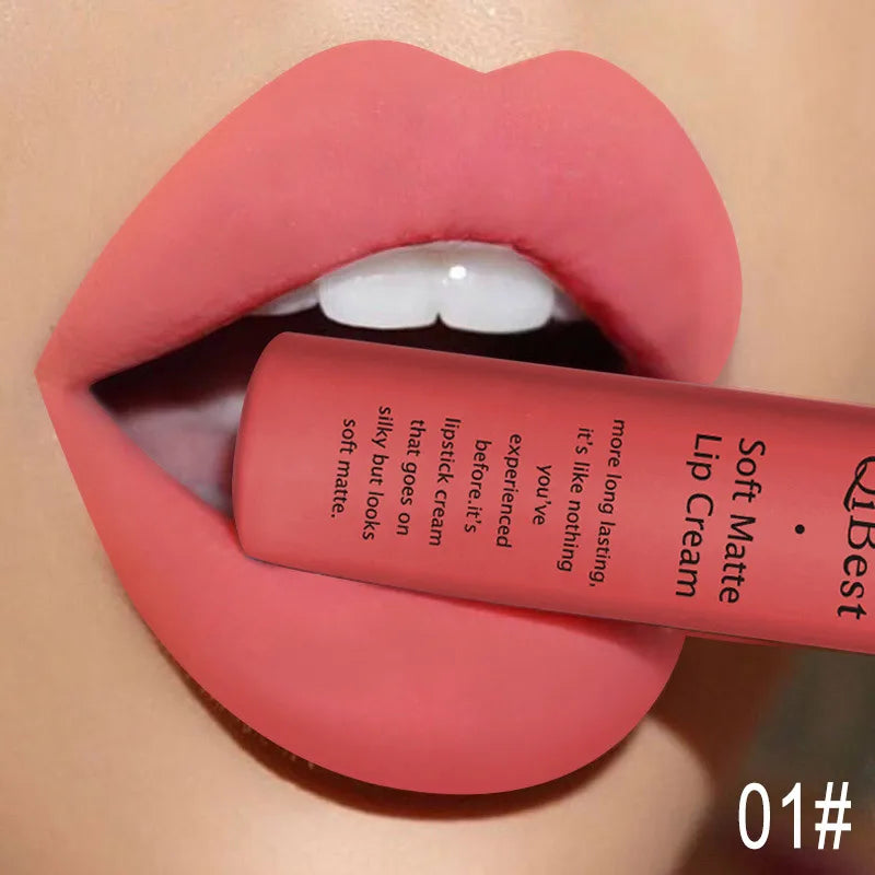 QIBEST - Rouge à Lèvres Liquide Mat Velours Waterproof, Longue Tenue en Teintes Nude et Rouge