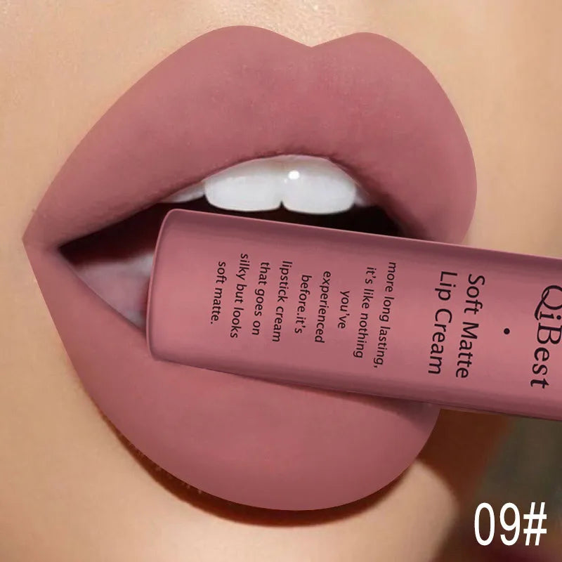 QIBEST - Rouge à Lèvres Liquide Mat Velours Waterproof, Longue Tenue en Teintes Nude et Rouge