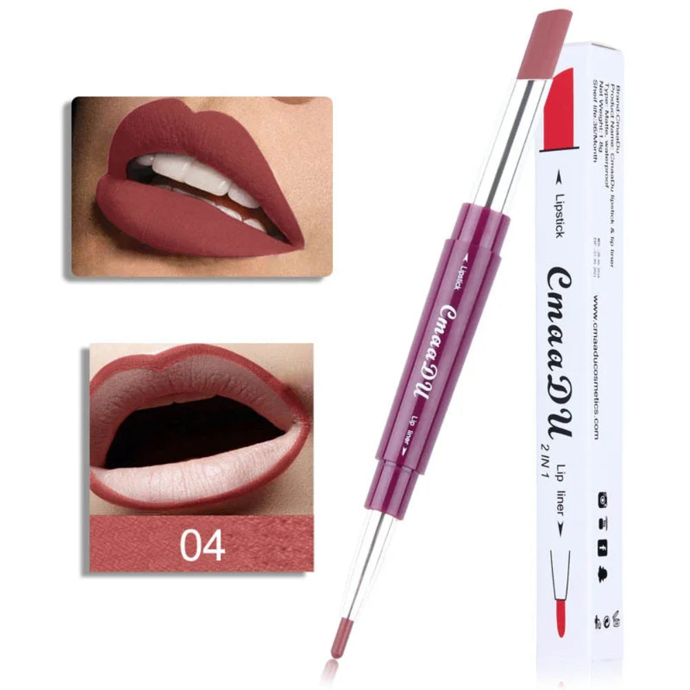 CmaaDu - Rouge & Crayon à Lèvres 2-en-1 Mat Waterproof, 6 Couleurs Longue Tenue