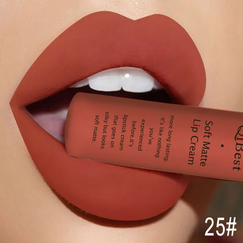 QIBEST - Rouge à Lèvres Liquide Mat Velours Waterproof, Longue Tenue en Teintes Nude et Rouge