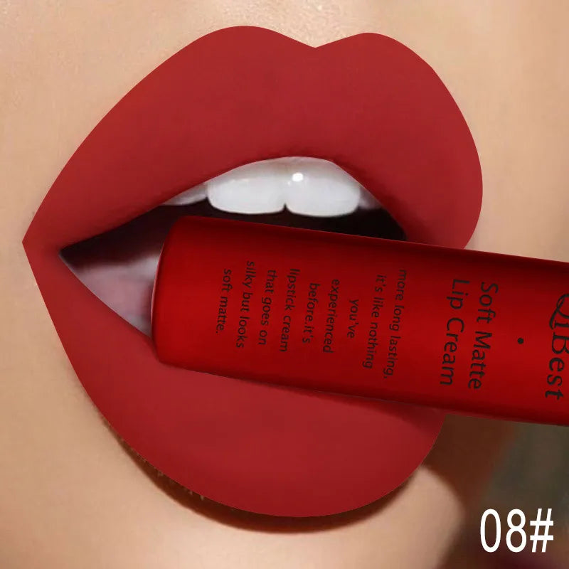 QIBEST - Rouge à Lèvres Liquide Mat Velours Waterproof, Longue Tenue en Teintes Nude et Rouge