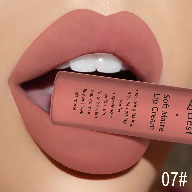 QIBEST - Rouge à Lèvres Liquide Mat Velours Waterproof, Longue Tenue en Teintes Nude et Rouge